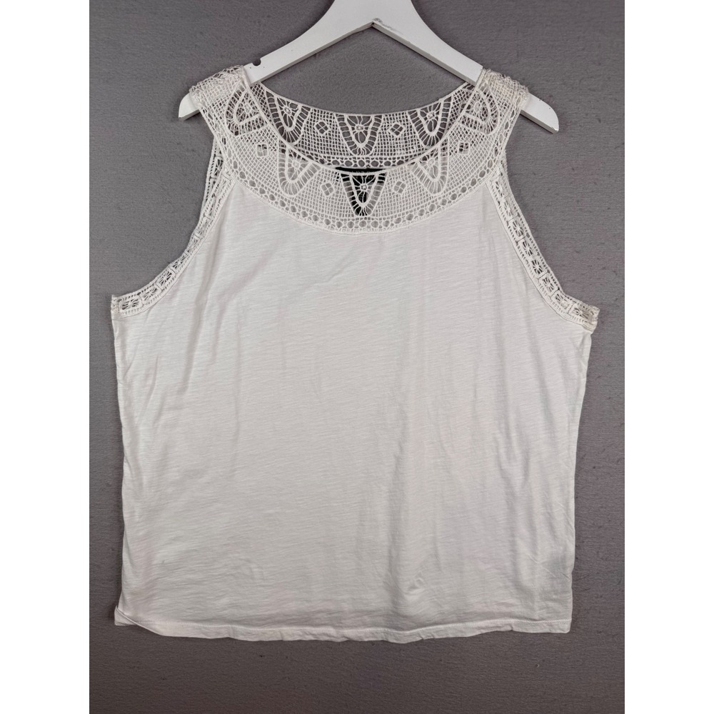 Lauren Ralph Lauren Tank Top Women 2X‎ White Crochet Lace Neck Cotton Feminine